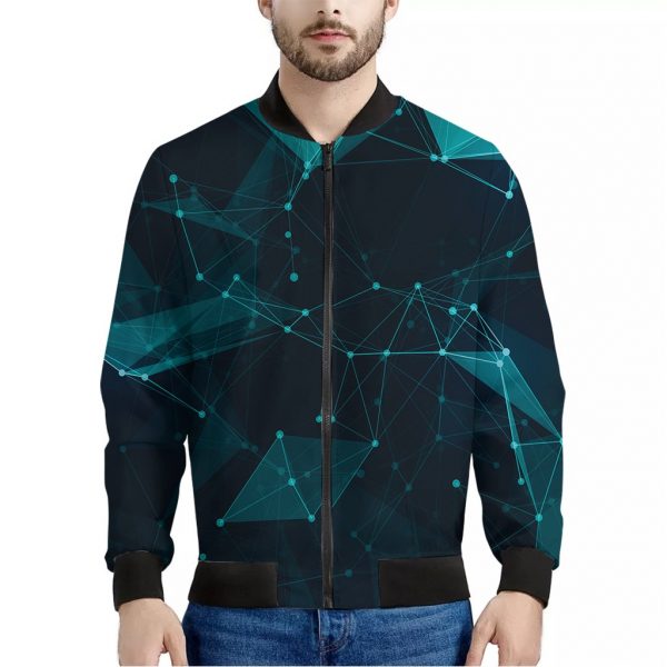 Teal Polygonal Dot Geometric Print Bomber Jacket