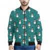 Teal Snowman Pattern Print Bomber Jacket