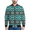 Teal Southwestern Navajo Pattern Print Bomber Jacket