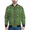 Teal Striped Banana Pattern Print Bomber Jacket