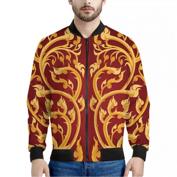 Thai Winding Vines Pattern Print Bomber Jacket