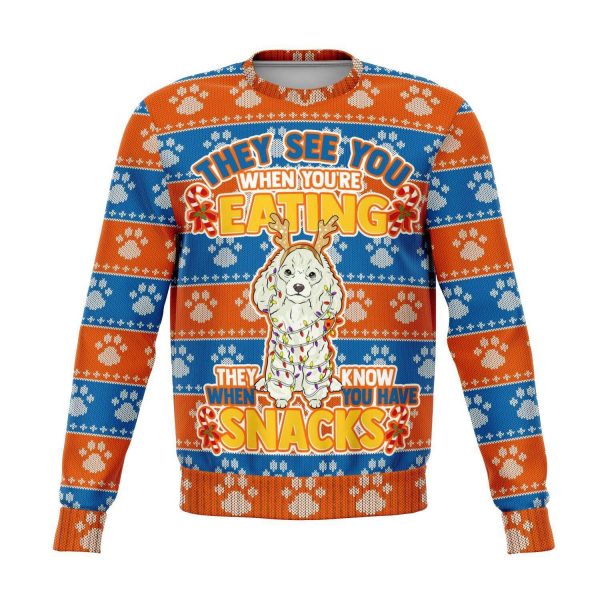 They See You When You'Re Eating Snacks Poodle - 3D Ugly Christmas Holiday Fashion Sweatshirt