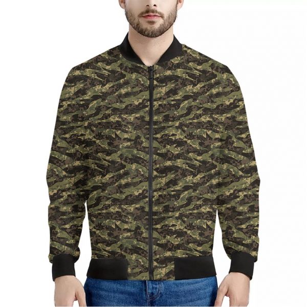 Tiger Stripe Camouflage Pattern Print Bomber Jacket