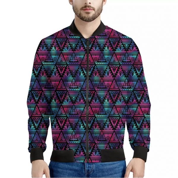 Triangle Ethnic Navajo Pattern Print Bomber Jacket