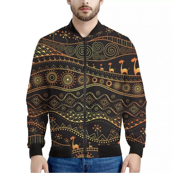 Tribal Ethnic African Pattern Print Bomber Jacket
