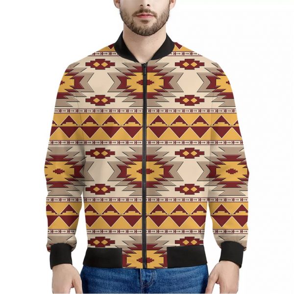 Tribal Southwestern Navajo Pattern Print Bomber Jacket