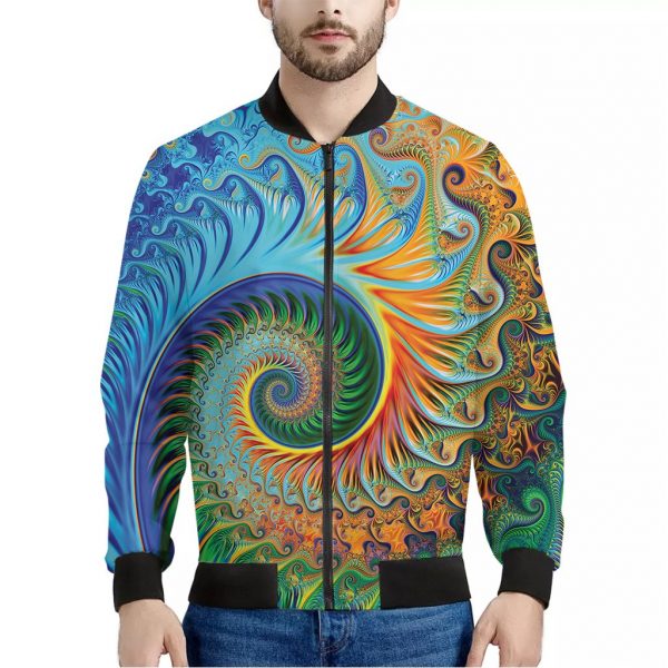 Trippy Fractal Print Bomber Jacket