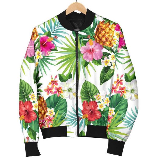 Tropical Aloha Pineapple Pattern Print Bomber Jacket