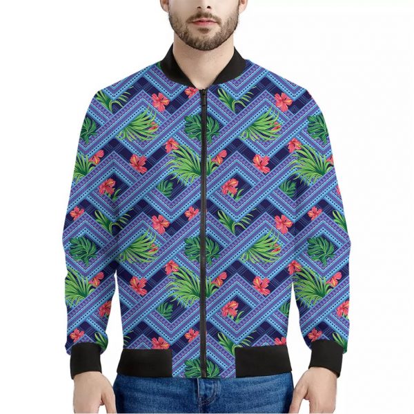 Tropical Aztec Geometric Pattern Print Bomber Jacket