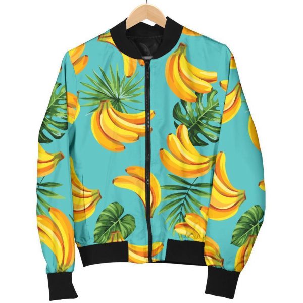 Tropical Banana Leaf Pattern Print Bomber Jacket