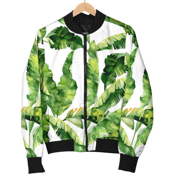 Tropical Banana Leaves Pattern Print Bomber Jacket