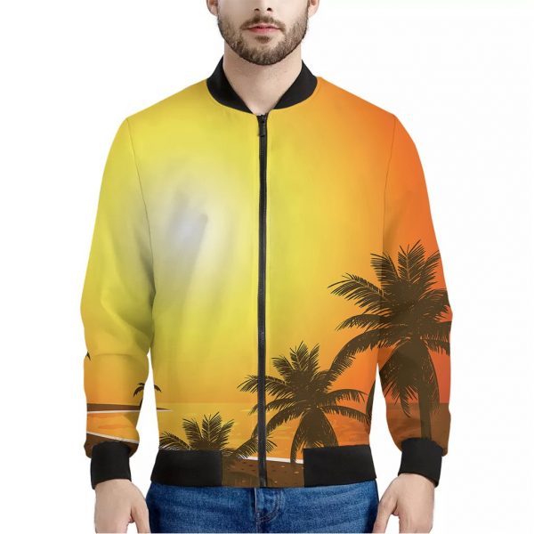 Tropical Beach Sunset Print Bomber Jacket