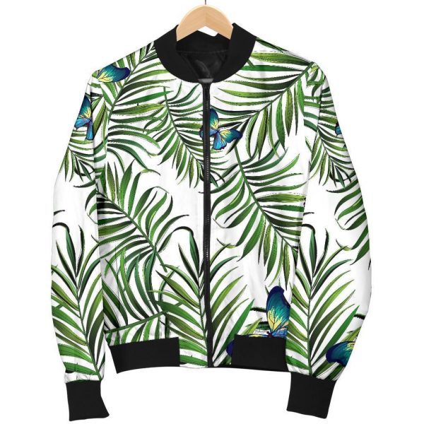 Tropical Butterfly Pattern Print Bomber Jacket