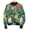 Tropical Hibiscus Flowers Pattern Print Bomber Jacket