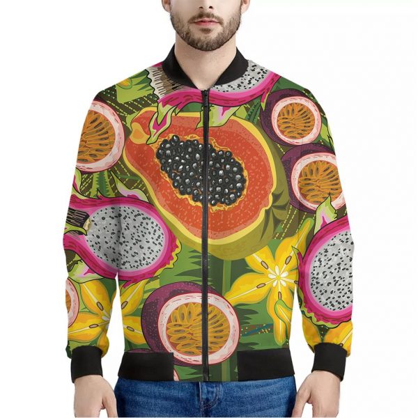 Tropical Jungle Fruits Pattern Print Bomber Jacket
