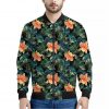 Tropical Leaf And Hawaiian Flower Print Bomber Jacket