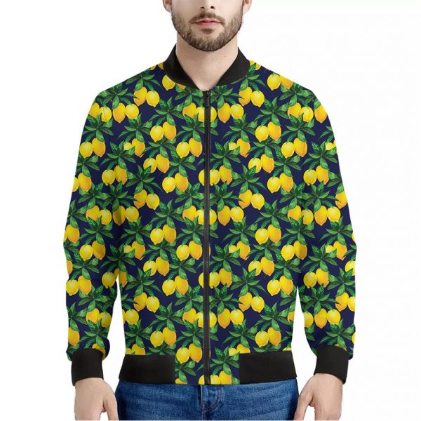 Tropical Lemon Pattern Print Bomber Jacket