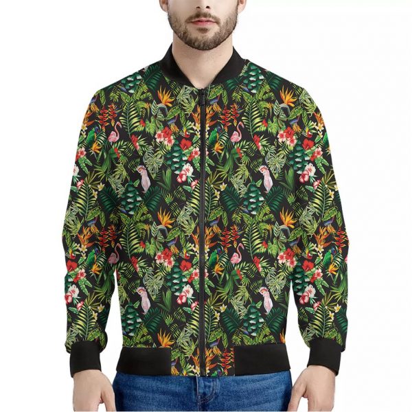 Tropical Patchwork Pattern Print Bomber Jacket