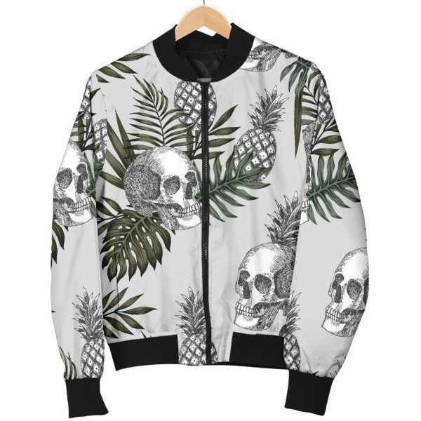 Tropical Pineapple Skull Pattern Print Bomber Jacket