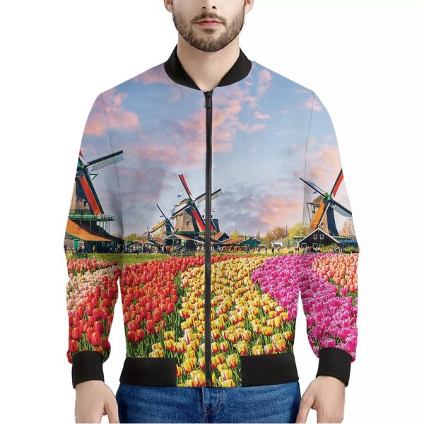 Tulip Field Print Bomber Jacket