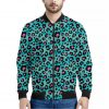 Turquoise And Pink Leopard Print Bomber Jacket