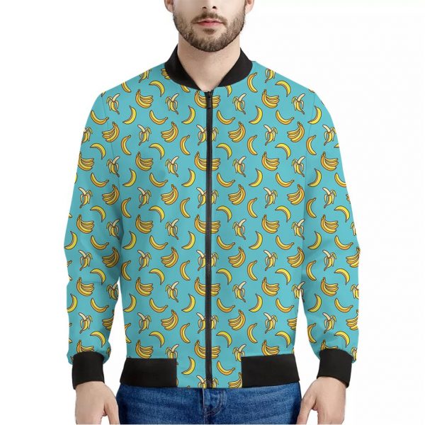 Turquoise Banana Pattern Print Bomber Jacket