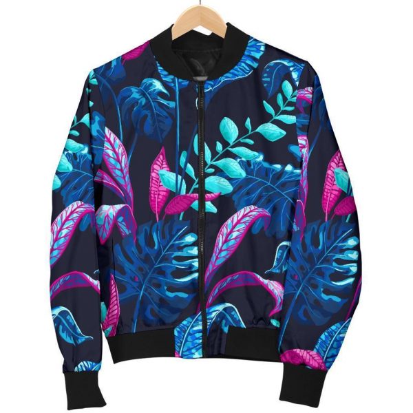 Turquoise Hawaii Tropical Pattern Print Bomber Jacket