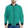 Turquoise Knitted Pattern Print Bomber Jacket