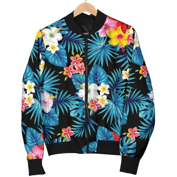 Turquoise Tropical Hawaii Pattern Print Bomber Jacket