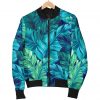 Turquoise Tropical Leaf Pattern Print Bomber Jacket