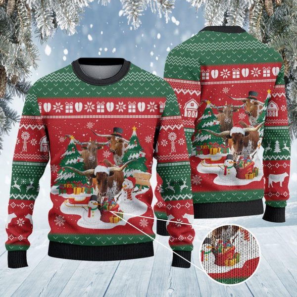Tx Longhorn Cattle Lovers Christmas Gift All Over Print Sweatshirt