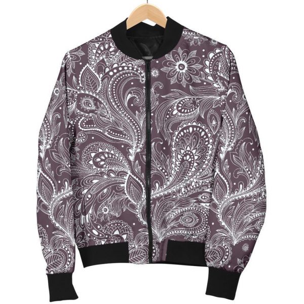 Umber Floral Bohemian Pattern Print Bomber Jacket