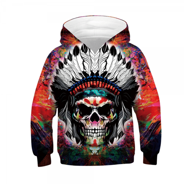 Unisex Ugly Christmas Hoodie Skull Printed Xmas Pullover Sweatshirt For Kids