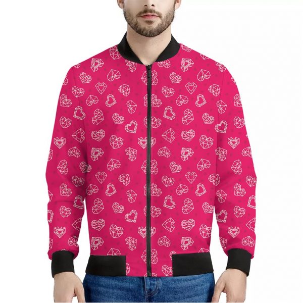 Valentine's Day Geometric Heart Print Bomber Jacket