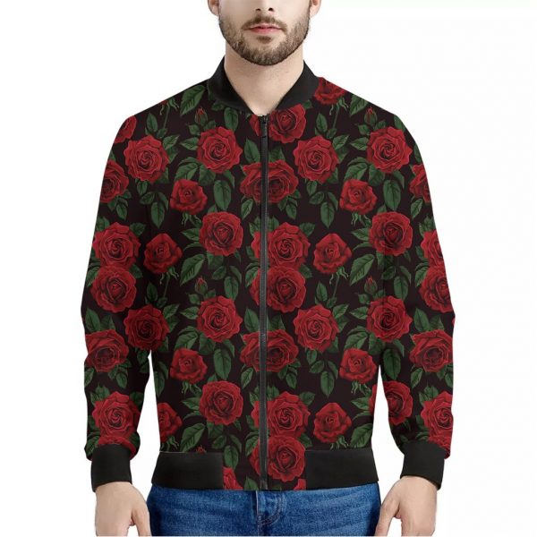 Valentine's Day Rose Pattern Print Bomber Jacket