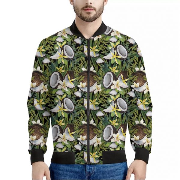 Vanilla Flower And Coconut Pattern Print Bomber Jacket