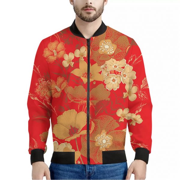 Vintage Chinese Flower Print Bomber Jacket