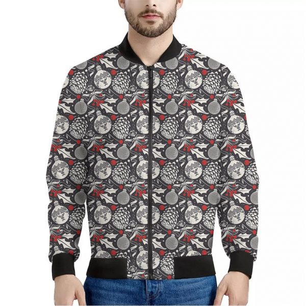 Vintage Christmas Decorations Print Bomber Jacket