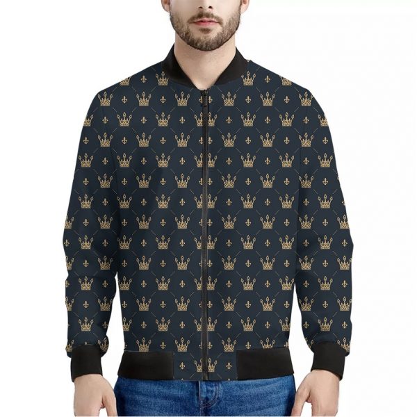 Vintage Crown Pattern Print Bomber Jacket