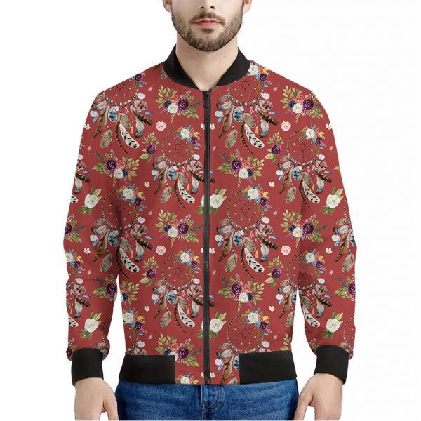Vintage Dream Catcher Pattern Print Bomber Jacket