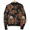 Vintage Floral Skull Pattern Print Bomber Jacket
