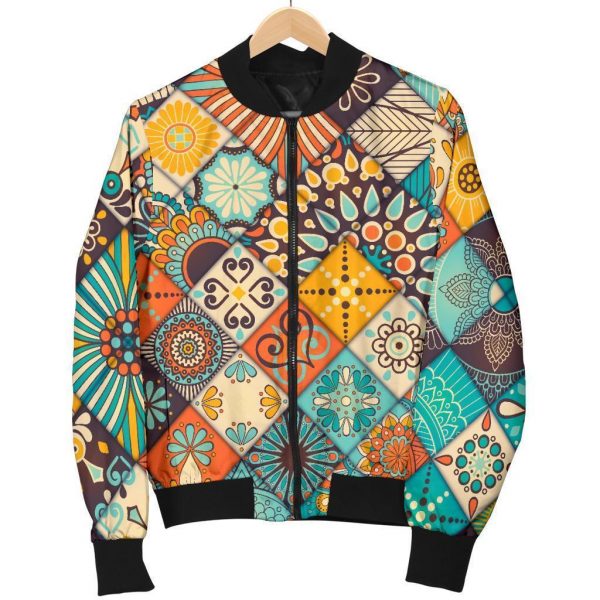 Vintage Mandala Bohemian Pattern Print Bomber Jacket