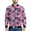 Vintage Pink Peony Floral Print Bomber Jacket