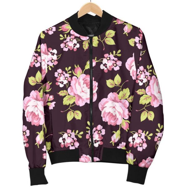 Vintage Pink Rose Floral Pattern Print Bomber Jacket