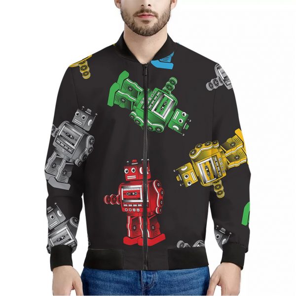 Vintage Robot Pattern Print Bomber Jacket