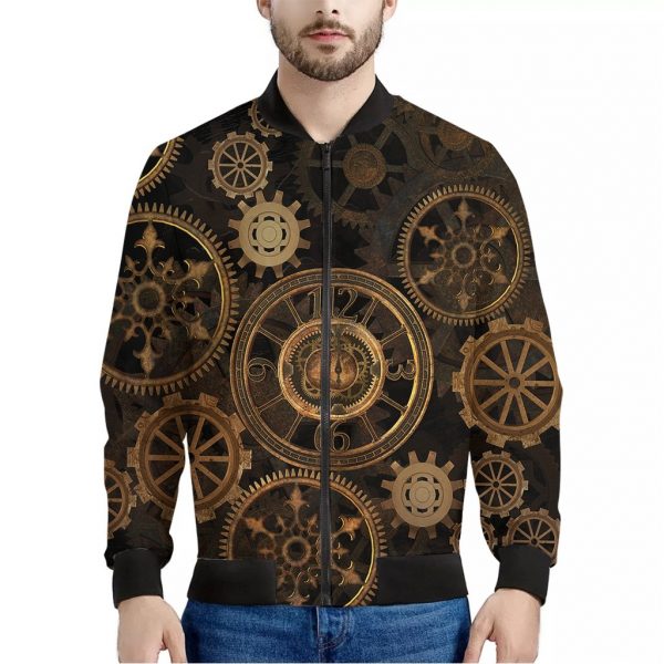 Vintage Steampunk Gears Print Bomber Jacket