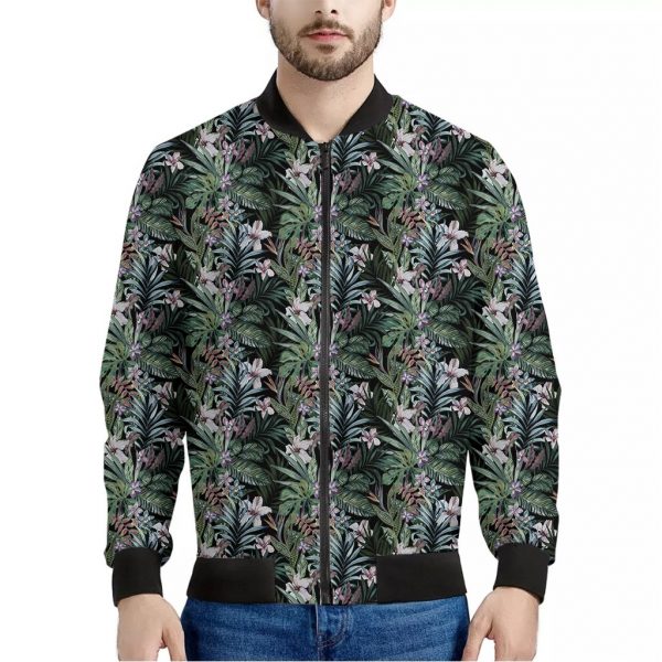 Vintage Tropical Floral Print Bomber Jacket