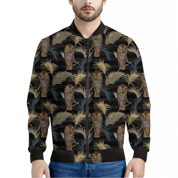 Vintage Tropical Tiger Pattern Print Bomber Jacket