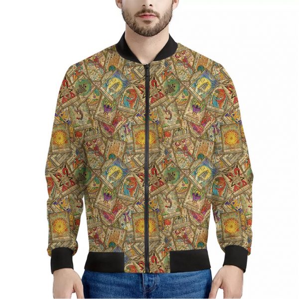 Vintage Wicca Tarot Card Print Bomber Jacket