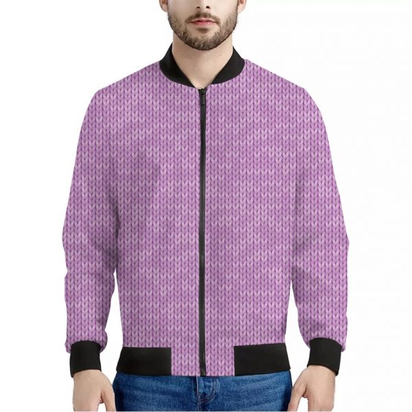 Violet Knitted Pattern Print Bomber Jacket